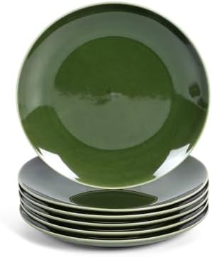 vicrays Ceramic Round Plates Set of 6 - Porcelain 8 inch Dinner Plates for Salad Dessert Appetizer Bread - Microwave Oven and Dishwasher Safe - Green by VicraysCeramic