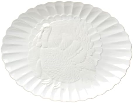 Lenox French Perle White 18in Large Serving Platter Carved Turkey Stoneware by Lenox