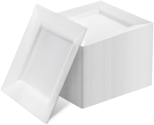 100 Packs White Square Plastic Plates 6.5" Disposable Dessert Plates by Unknown
