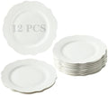 7.5” White Porcelain Small Dinner Plates Leave Wave Rim Set of 12 by BABALIU