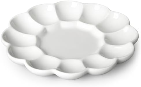 MALACASA Ceramic Deviled Egg Tray, 10 Inch Round Serving Platter, 12 Wells by MALACASA