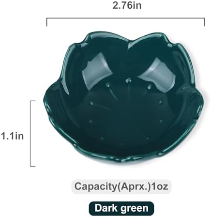 WHJY Dark Green Cherry Blossom Dish Set, Cute Pink Ceramic Plates, Sauce/Seasoning Dish, Sushi Dishes, Soy Dipping Bowl, Dessert, Appetizer Plates, Serving Dish for Kitchen Home – Set of 5 - Image 2