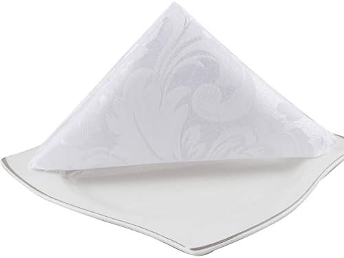 EHouseHome Damask Jacquard Cloth Napkins Waterproof Spillproof Polyester Fabric Napkins,White,Set of 4, 17 x 17 Inch - Image 7