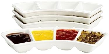 Vikko Serving Tray, 4 Section Porcelain Circular Serving Platter, Pack of 4, 8.4 Inch Small White Serving Dish for Entertaining, Condiments, Candies, Charcuterie, Snack