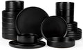 Onader Stoneware Dinnerware Set with Pasta Bowl, 24Pcs Black Dish Set for 6 by Onader