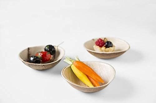 Charity Leaf Disposable Palm Leaf 3.5" Round Mini Bowl (25 pcs) Dipping Bowls | Bamboo Like| All Natural and Biodegradable | Charcuterie Boards, BBQs, and Parties