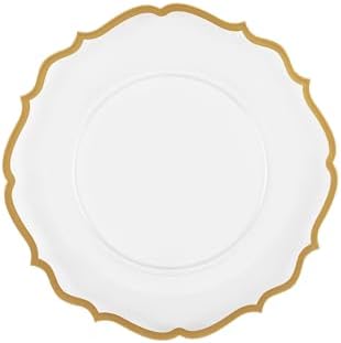 PLASTICPRO 128 Pack Elegant Disposable Plastic Plates Combo Set Bulk Pack Includes 64 Dinner Plates and 64 Salad Plates Heavy Duty Fancy Party Plates Clear with Gold Contemporary Design - Image 5