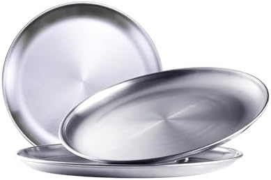 Stainless Steel Plates,3Pcs 8Inchs Dinner Dishes Plates Camping Plate by ICSTM