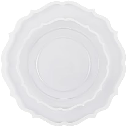 PLASTICPRO 32 Pack Elegant Disposable Plastic Plates Combo Set Includes 16 Dinner Plates and 16 Salad Plates Heavy Duty Fancy Party Plates Clear & White Contemporary Design - Image 7