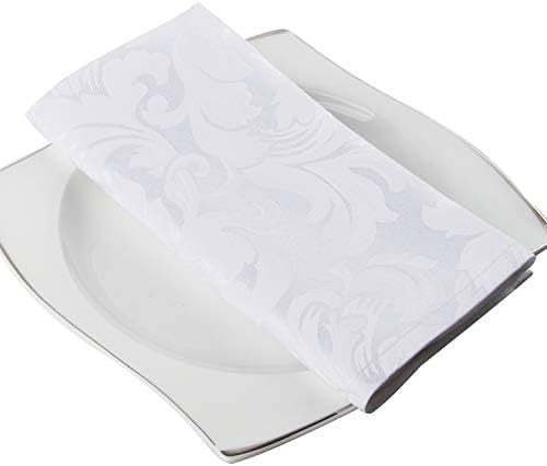 EHouseHome Damask Jacquard Cloth Napkins Waterproof Spillproof Polyester Fabric Napkins White, Set of 12, 17 x 17 Inch (Pack of 2) - Image 2