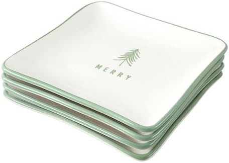 Santa Barbara Design Studio Christmas Appetizer Plates - Set of 4 Square Ceramic Dessert Plates, 6" Square, Joy Peace Love Merry - Image 3