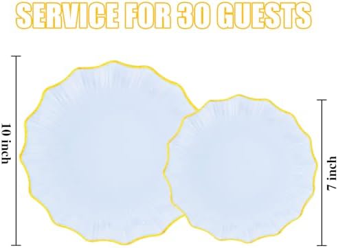 Rubtlamp 60Pcs Blue Plastic Plates - Blue Scalloped Plates with Gold Trim - 30 Gold Dinner & 30 Dessert Platos, Fancy Disposable Plates for Wedding (30 Guests) - Image 2