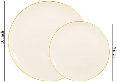 PULOTE 60 PCS Ivory Plastic Plates - Cream Plastic Disposable Include 30 Dinner and 30 Dessert Plates with Gold Rim - Ideal for Party & Wedding (Pack of 3) - Image 2