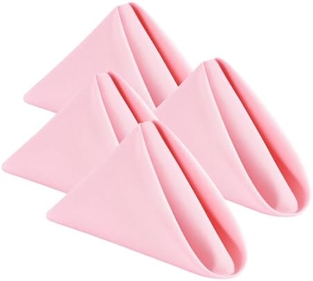 Wolkemer Set of 4 Pink Cloth Napkins 17 x 17 Inches Solid Washable Polyester Dinner Napkins with Hemmed Edges for Dinners Parties Weddings Banquets Events Table Decoration by Wolkemer