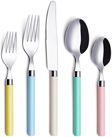 ANNOVA 20 Piece Silverware Set, Service for 4, Stainless Steel Colorful Pastel Tableware Kitchen Flatware Set Utensils, Includes Dinner Knives, Forks, Spoons, Salad Forks & Dessert Spoons (Mix 68) by LivingNecessities
