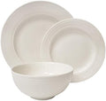 TTU Tabletops Gallery Embossed Bone White Porcelain Round Dinnerware Collection- Chip Resistant Scratch Resistant, Contempo 12 Piece Dinnerware Set (Dinner Plate, Salad Plate, Cereal Bowl) by TabletopsGallery