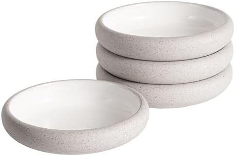 Uaral Ceramic Salad Plate Set,Small Dinner Plates and Bowls,Side Dishes with Texture Grey Finish Underside, Set of 4,5.5inch,14oz(Color Clay Grey and White) by Uaral