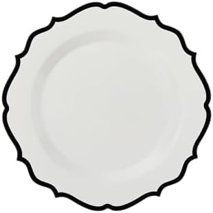 PLASTICPRO 32 Pack Elegant Disposable Plastic Plates Combo Set Includes 16 Dinner Plates and 16 Salad Plate Heavy Duty Fancy Party Plates White & Black Contemporary Design - Image 6