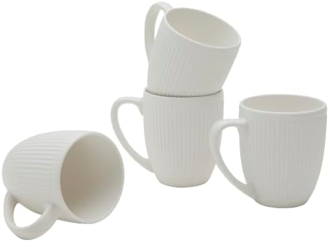 Tabletops Gallery 4 Piece Embossed White Chip Resistant Porcelain Mug Set by TabletopsGallery