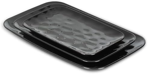 vicrays Ceramic Rectangle Serving Platters - 14" 12" 10" Porcelain Serving Trays Plates for Party BBQ Appetizers Sushi Dessert - Microwave Oven and Dishwasher Safe - Set of 3 Bright Black by VicraysCeramic