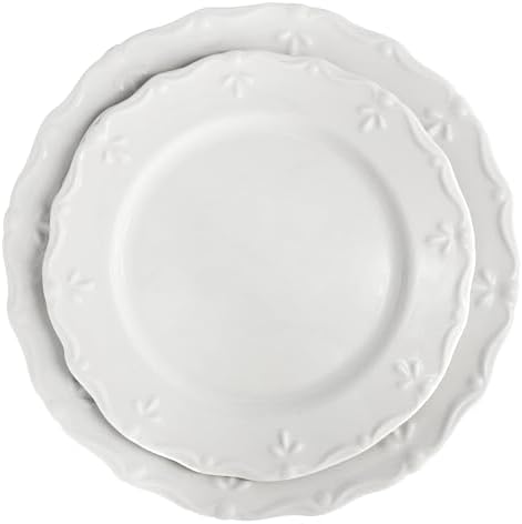 Elama Henryi 18 Piece Embossed Rim Detail Porcelain White Dinnerware Set, Tableware Set, Serveware (18 Piece) - Image 3