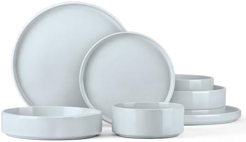 Onader Dinner Plates and Bowls Sets, 8 Pieces Stoneware Dinnerware Service for 2, Gray Ceramic Kitchen Dish Set, Speckled Dishware Dining Ware - Slate Gray by Onader