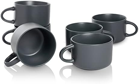 10 Strawberry Street Wazee Matte 4.75"/22 oz Oversized Mug, Set of 6, Charcoal Gray by 10StrawberryStreet