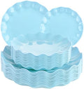 LIYH 24Pcs Light Blue Scalloped Plastic Plates Reusable For Party Events by LIYHLoveinyourheart