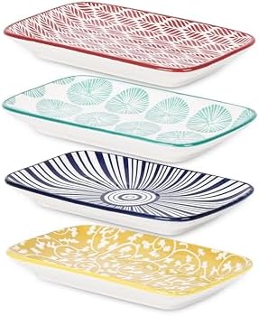 Selamica Ceramic Rectangular Salad Plates Set of 4, Small Serving Plates for Appetizers, Sushi, Fruit, Assorted Colors by Selamica