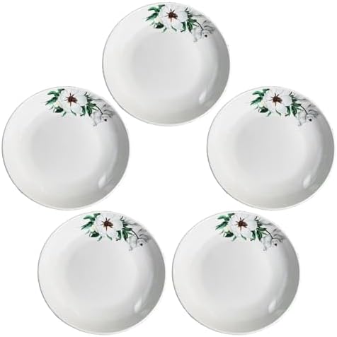 5 Pack Ceramic Plates with Lotus Pattern, 7.12 inch Large Dessert Salad Porcelain Dinner Plates, Ceramic Dessert Dishes for Steak, Pasta, Pizza, Appetizer ( Dishwasher & Microwave Safe Dinnerware) by Decohomeforu