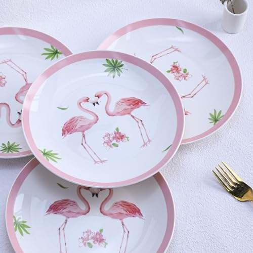 Colias Wing 8" Pink Flamingos Pattern Stylish Design Ceramic Salad/Pasta/Fruit/Appetizer/Dessert Dishes Holiday Plates Christmas Dinner Plates-Set of 4-Round - Image 3