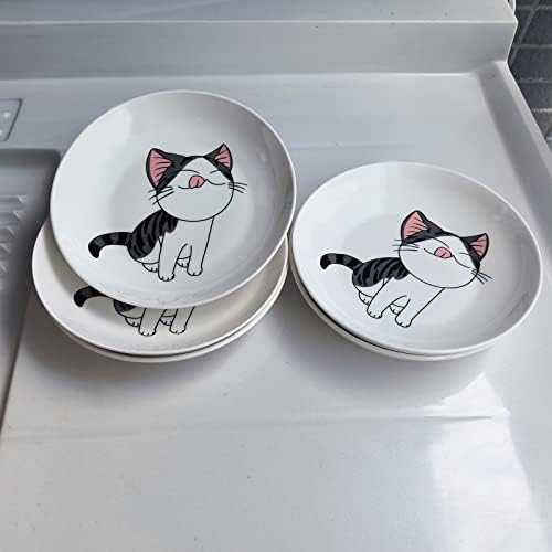 Set of 5 Ceramic Plates with Cute Cat Design, 7.28 inch Large Dessert Salad Porcelain Dinner Plates, Ceramic Dessert Dishes for Steak, Pasta, Pizza, Appetizer ( Dishwasher & Microwave Safe Dinnerware) - Image 6