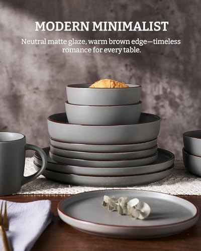 Famiware Mercury 24-Piece Dinnerware Set with Pasta Bowls, Dark Grey - Image 5