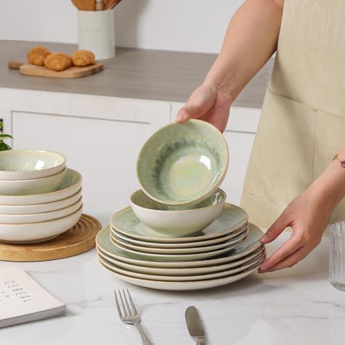 DOMICREVERY Ceramic Plates and Bowls Sets for 4,16 pcs Dinnerware sets - Image 4