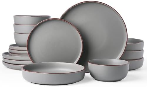 Famiware Mercury 16-Piece Dinnerware Set with Pasta Bowls, Dark Grey by Famiware