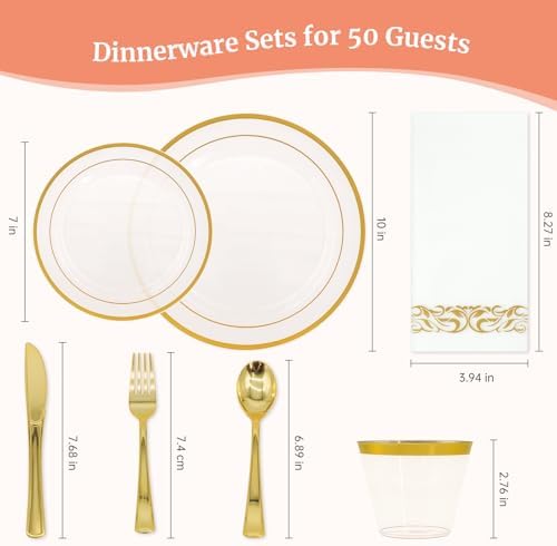 AIRE Pink Gold Plastic Plates Set, 350PCS Disposable Tableware for 50 - Image 2