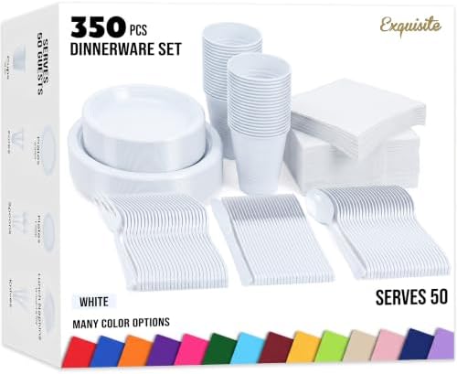 Exquisite 182 Pcs White Plates and Napkins Party Supplies Plate Sets by Exquisite