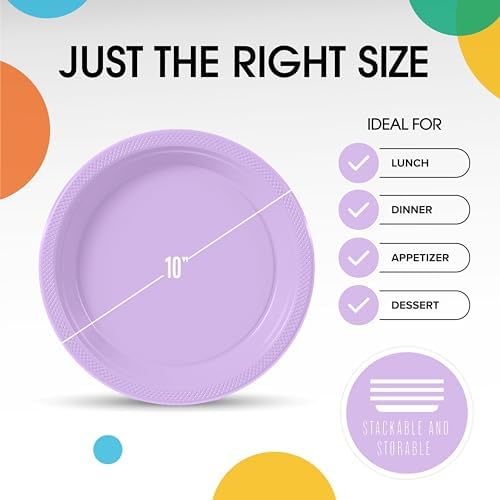 Party Solids 33% Thicker Lavender Plastic Plates 10" Dinner Plates 50 Ct - Image 3