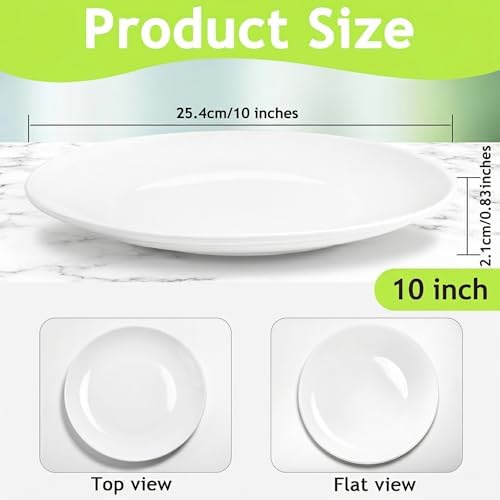 6 PCS 10 Inch White Ceramic Appetizer Plates, Round - Image 2
