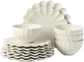 Gibson Elite Bistro Fleur Plates and Bowls Sets, 12-Piece Stoneware Dinnerware Set for 4, Ivory White Scalloped Dish Set with Dinner Plates, Salad Plates & Bowls by GibsonHomewares