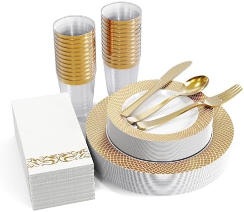 FOCUSLINE 175 Pieces Gold Dinnerware Set for 25 Guests by FOCUSLINE