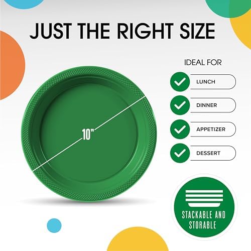 Exquisite Party Solids Sturdy Green Plastic Plates 10" Party Plates 50 Pcs - Image 3