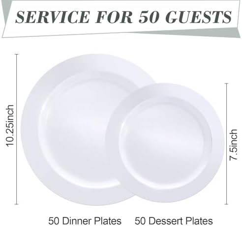 Bestluck 100PCS White Plastic Plates, White Disposable Plates for 50 Guests - Image 2