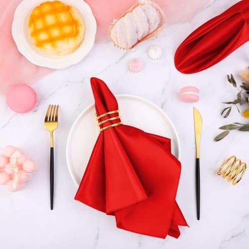 MCEAST Satin Cloth Napkins and Napkin Rings Set of 8, Smooth Fabric Table Napkins and Napkin Holder for Wedding, Birthday Dinner Party, Family Gatherings, Table Decor (Red, 17 x 17 Inches) - Image 4