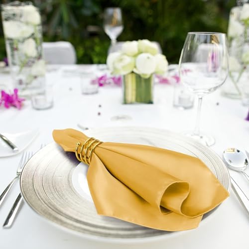 MCEAST Satin Cloth Napkins and Napkin Rings Set of 8, Smooth Fabric Table Napkins and Napkin Holder for Wedding, Birthday Dinner Party, Family Gatherings, Table Decor (Gold, 17 x 17 Inches) - Image 6