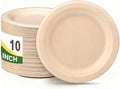 Disposable Plates, 10 Inch,100 pack, Natural Color, bagasse,sugarcane,Biodegradable Paper Material, Round Shape