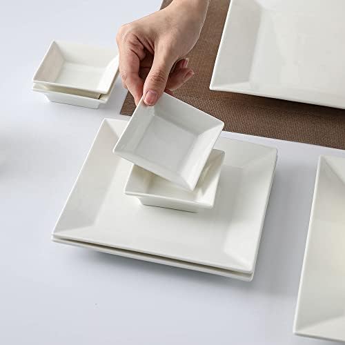 Porlien Off-White Porcelain Dinnerware Set (16 Piece Dinnerware Set), Square Dishes Set for 4 Persons, Chip Resistant Dinnerware Set, Square Plates and Bowls Sets, Durable Everyday Dishes - Image 5