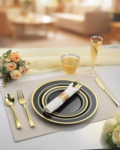 Goodluck 320PCS Black Gold Fancy Disposable Dinnerware Set for 40 Guests - Image 3