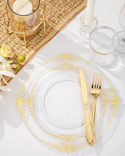 Nervure 175Pcs Clear Plastic Plates, Plastic Dinnerware Set for 25 Guest - Image 4