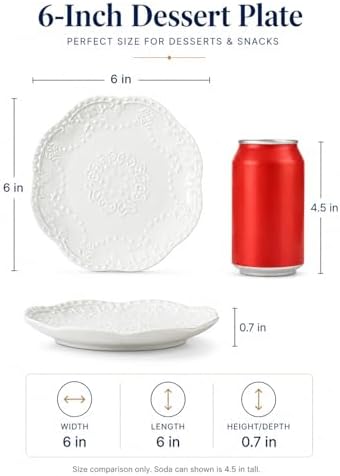 White Small Dessert Plates Set of 4,Ceramic Dinner Plates 6 Inch for Appetizer, Fruits, Cake, Salad,Microwave Safe,Christmas Gift - Image 6